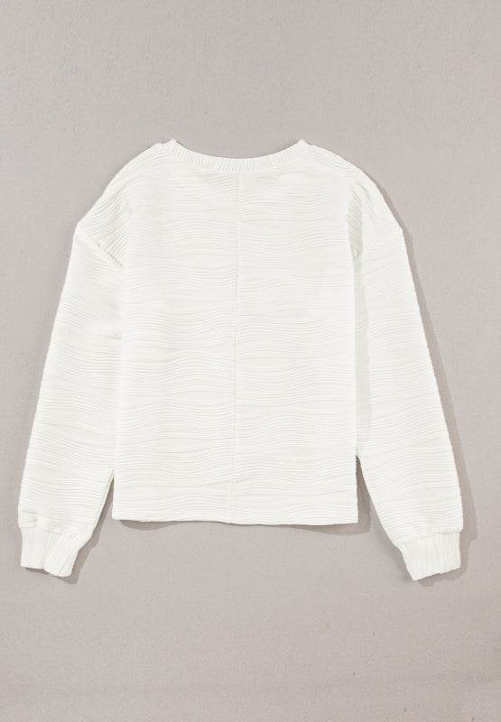 Texture Round Neck Long Sleeve Sweatshirt - Amexza