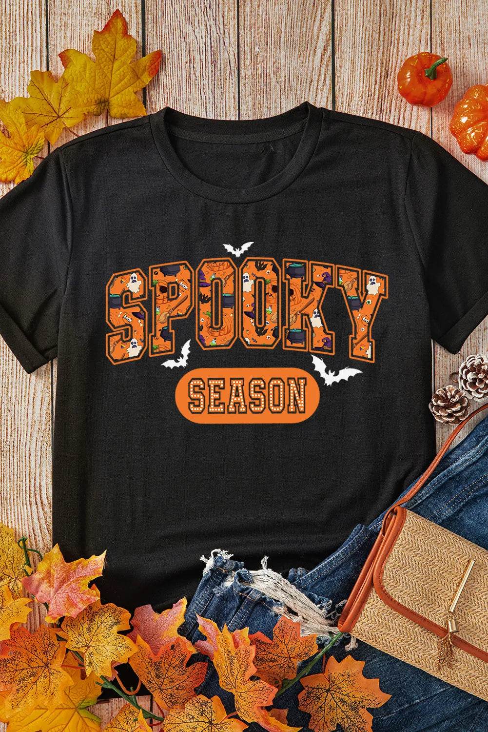 SPOOKY SEASON Round Neck Short Sleeve T-Shirt for a perfect OOTD – dress to impress outfits from Amexza