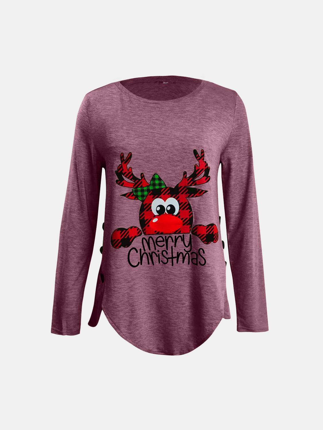 Full Size Reindeer Round Neck Long Sleeve T-Shirt for a perfect OOTD – dress to impress outfits from Amexza