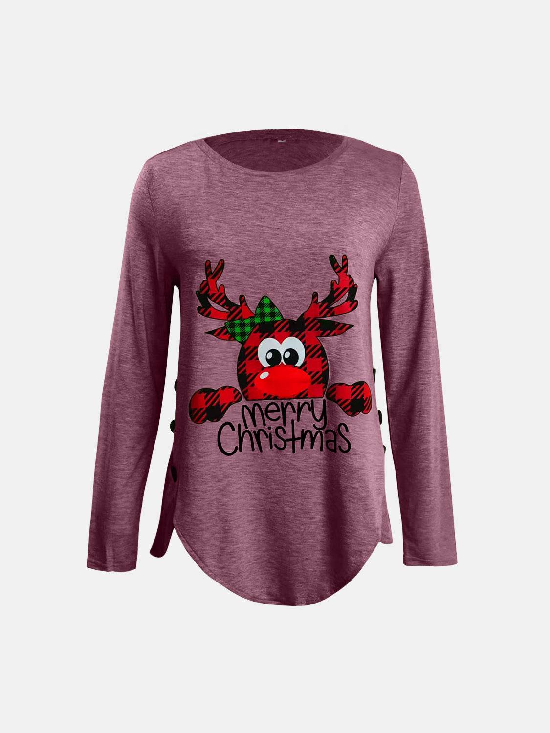 Full Size Reindeer Round Neck Long Sleeve T-Shirt - Amexza