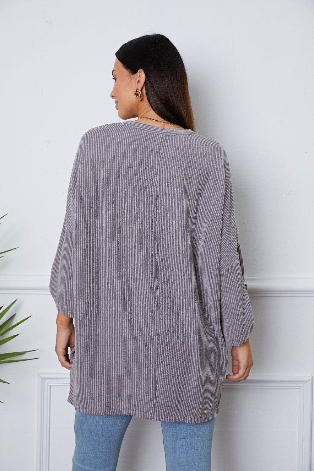 Notched Roll-Tab Sleeve Blouse - Amexza