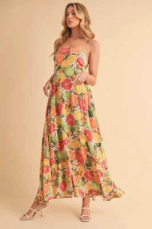 Aemi + Co Fruit Print Square Neck Maxi Cami Dress for a perfect OOTD – dress to impress outfits from Amexza