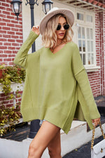 V-Neck Slit Exposed Seam Sweater for a perfect OOTD – dress to impress outfits from Amexza