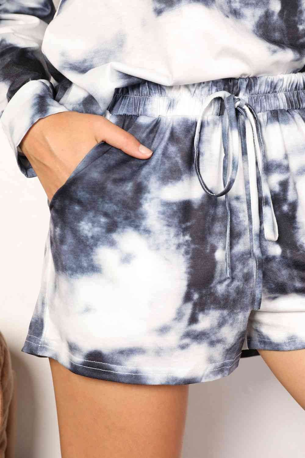 Shiny Tie-Dye Round Neck Top and Shorts Lounge Set for a perfect OOTD – dress to impress outfits from Amexza