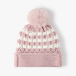 Striped Contrast Knit Hat with Pom-pom Blush Pink One Size for a perfect OOTD – dress to impress outfits from Amexza