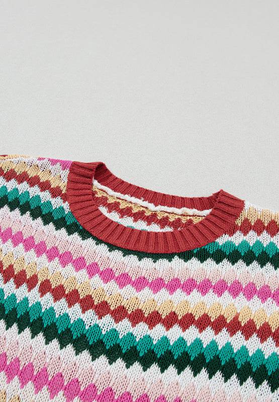 Contrast Round Neck Short Sleeve Sweater for a perfect OOTD – dress to impress outfits from Amexza