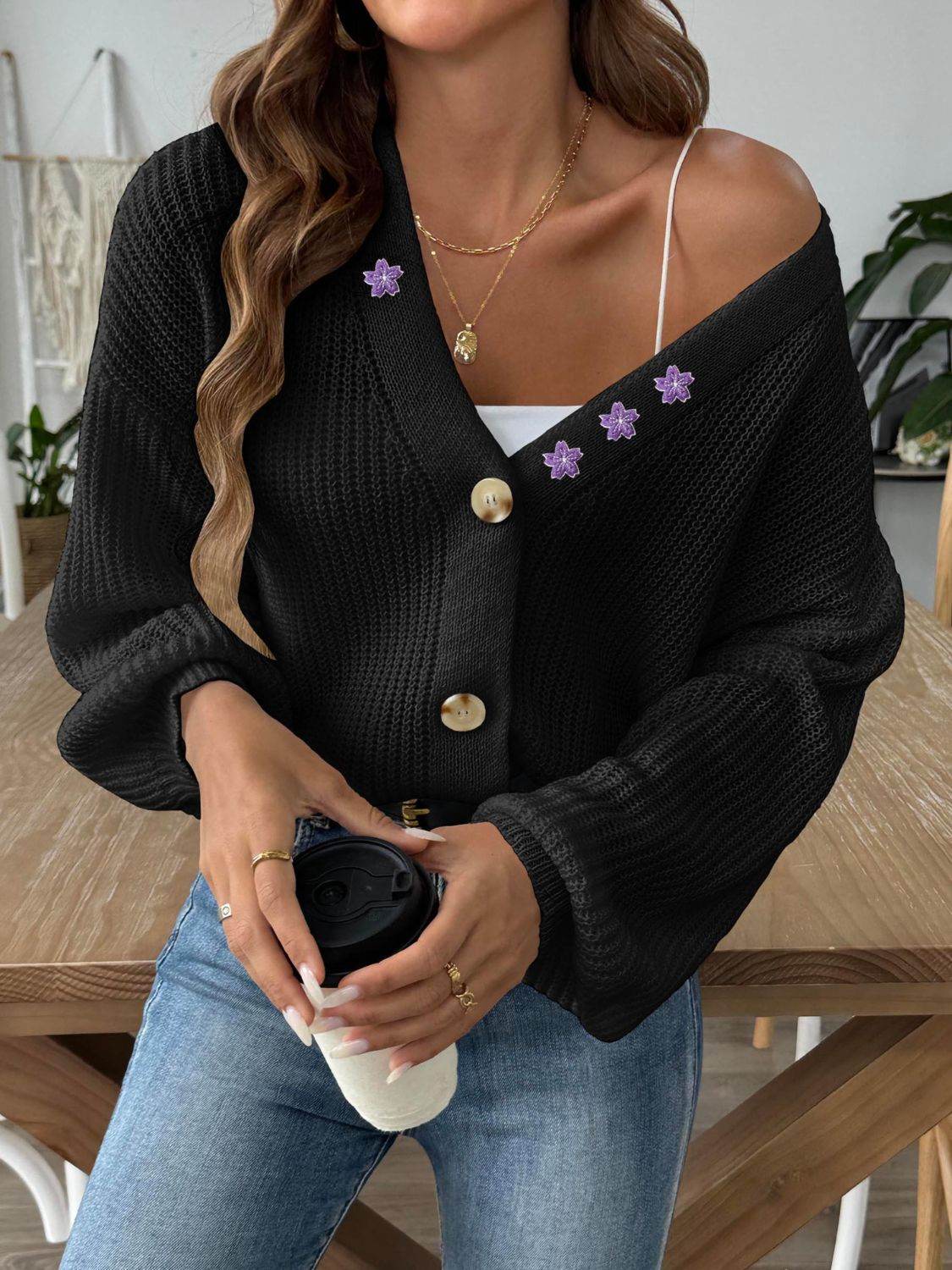 V-Neck Button Up Long Sleeve Cardigan for a perfect OOTD – dress to impress outfits from Amexza