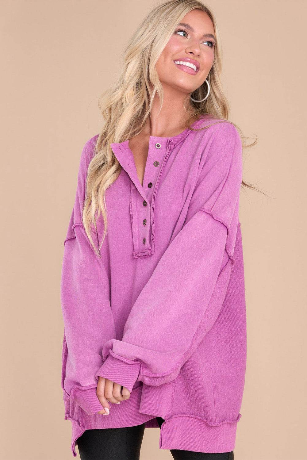 Exposed Seam Long Sleeve Sweatshirt - Amexza