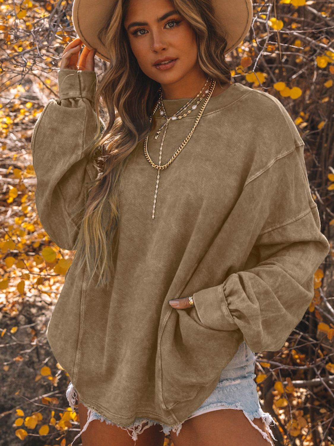 Exposed Seam Twisted V-Neck Sweatshirt - Amexza