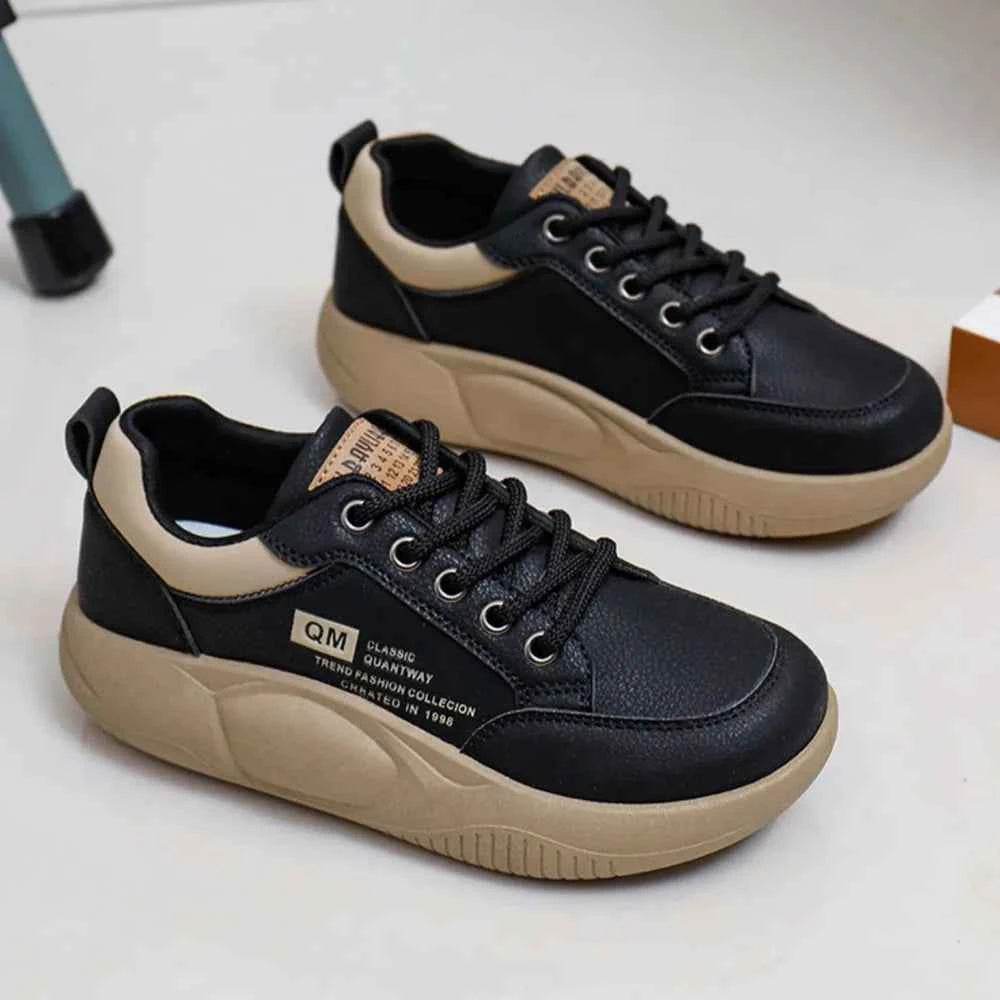 Lace Up Round Toe Platform Sneakers Black for a perfect OOTD – dress to impress outfits from Amexza