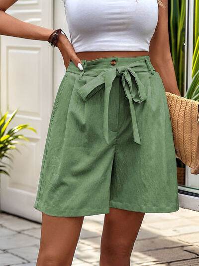 Perfee Tied High Waist Shorts with Pockets Matcha Green for a perfect OOTD – dress to impress outfits from Amexza