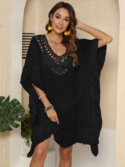 Cutout Ruffled Half Sleeve Cover-Up for a perfect OOTD – dress to impress outfits from Amexza