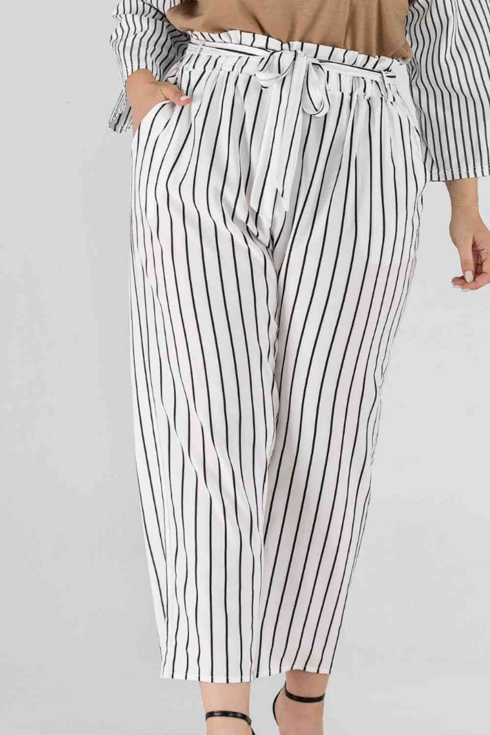 Full Size Striped Paperbag Waist Cropped Pants for a perfect OOTD – dress to impress outfits from Amexza