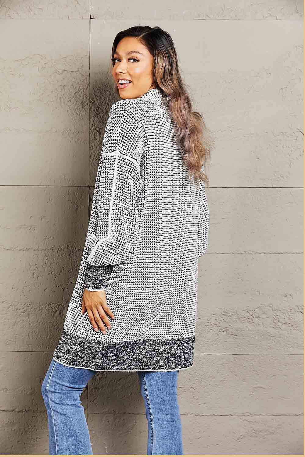 Woven Right Heathered Open Front Longline Cardigan for a perfect OOTD – dress to impress outfits from Amexza