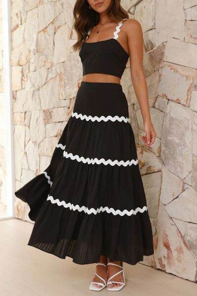 Contrast Trim Cami and Maxi Skirt Set Black for a perfect OOTD – dress to impress outfits from Amexza