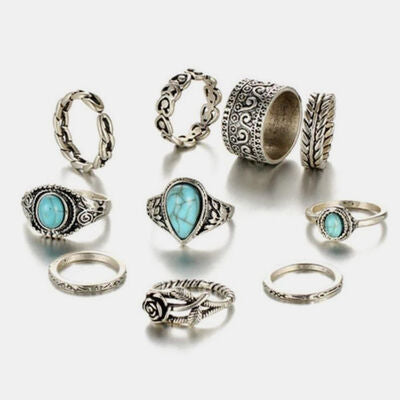 Artificial Turquoise Alloy Ring 10-Piece Set for a perfect OOTD – dress to impress outfits from Amexza