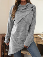 Asymmetrical Hem Cowl Neck Long Sleeve T-Shirt - Amexza