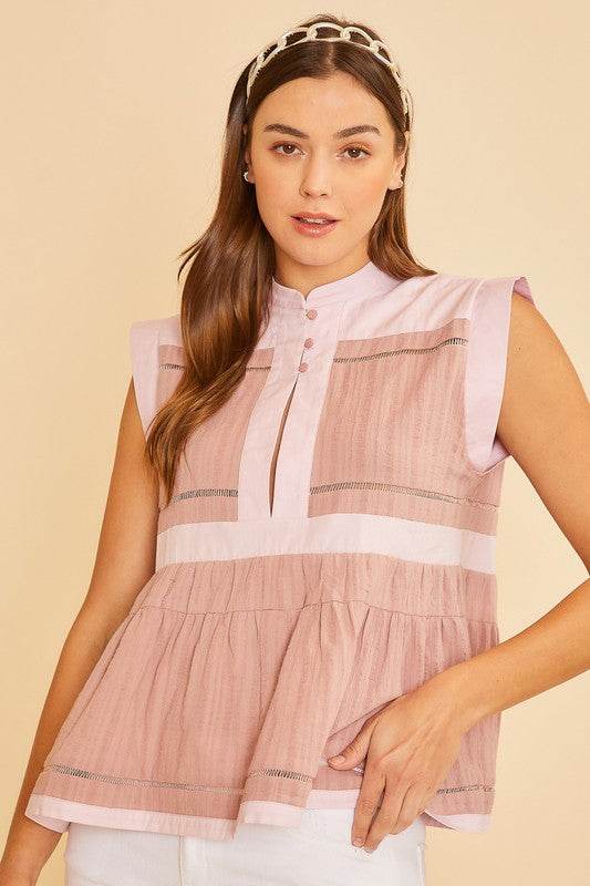 Annie Wear Contrast Trim Peplum Button Detail Blouse for a perfect OOTD – dress to impress outfits from Amexza