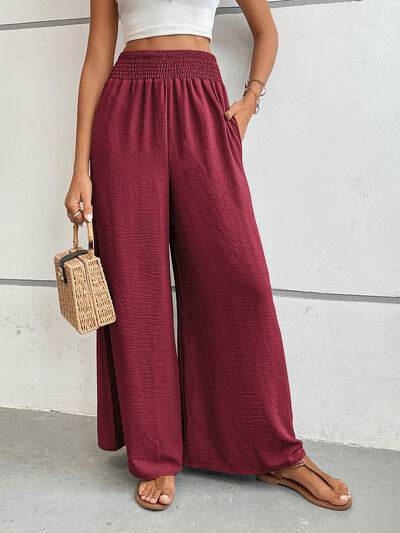 Perfee Wide Leg Pants with Pockets Burgundy for a perfect OOTD – dress to impress outfits from Amexza