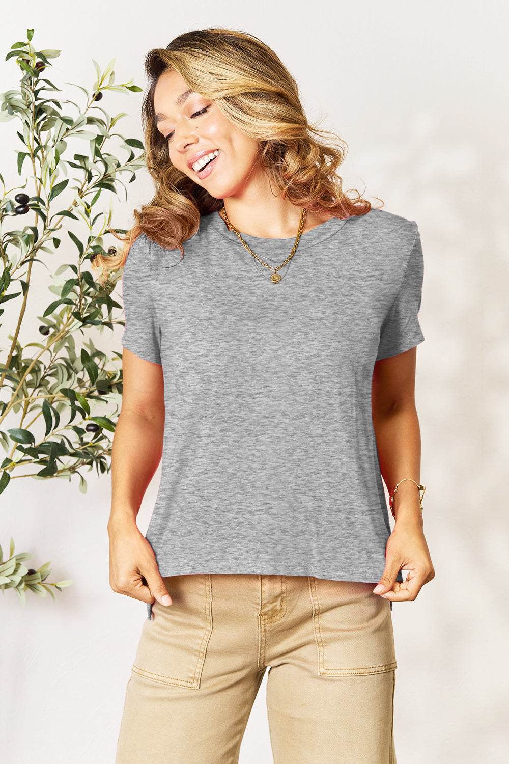 Basic Bae Bamboo Full Size Round Neck Short Sleeve T-Shirt Gray for a perfect OOTD – dress to impress outfits from Amexza