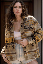 Pocketed Geometric Collared Neck Jacket - Amexza