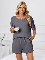 Notched Short Sleeve and Shorts Lounge Set Dark Gray for a perfect OOTD – dress to impress outfits from Amexza