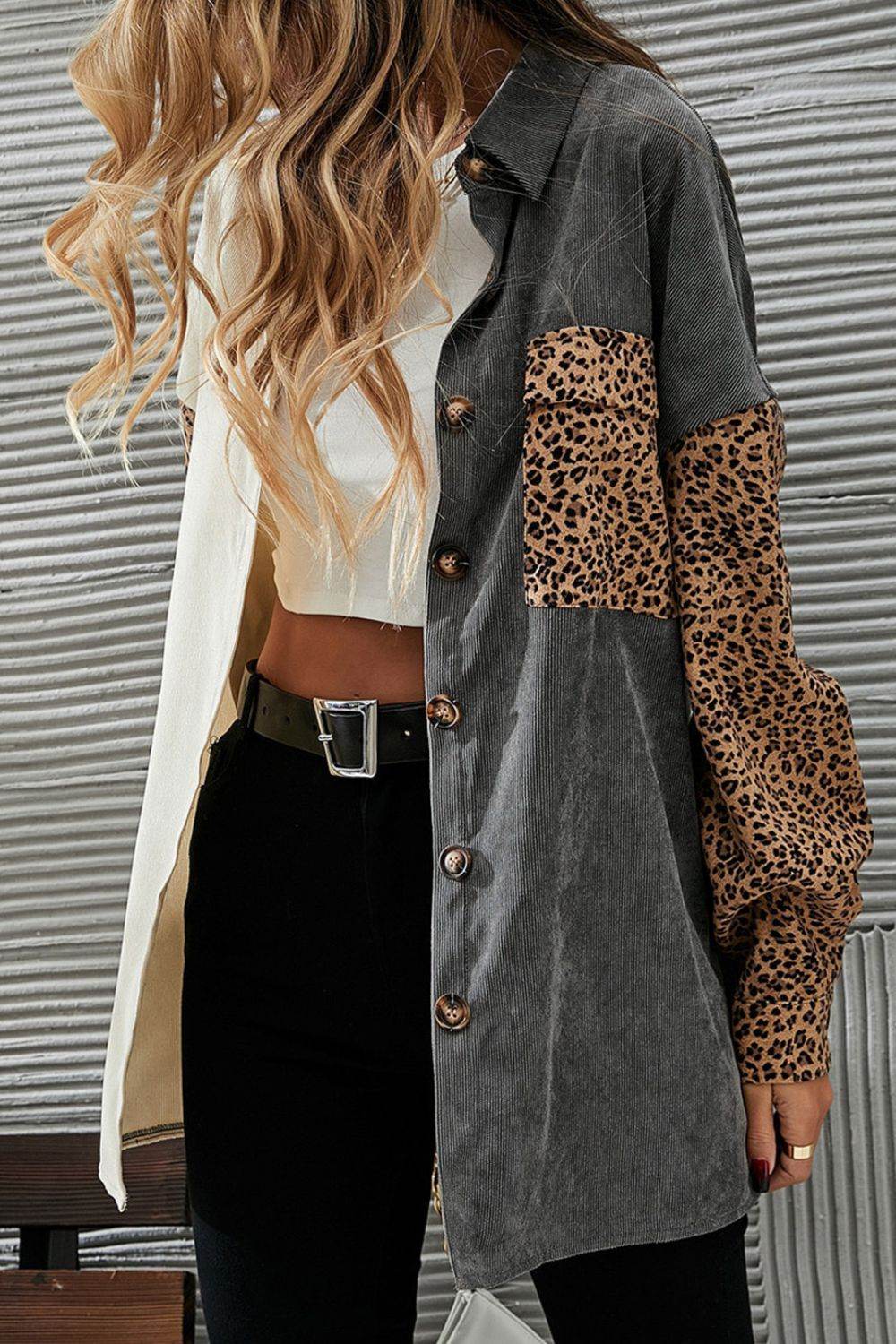 Leopard Button Up Drop Shoulder Jacket for a perfect OOTD – dress to impress outfits from Amexza