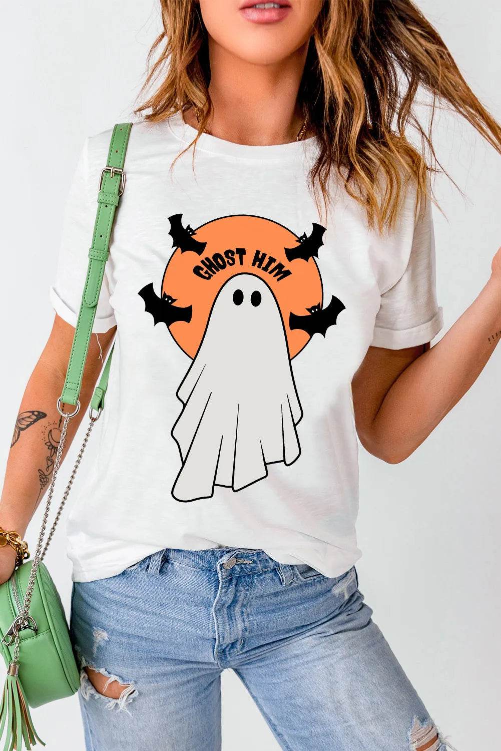 Full Size Ghost Round Neck Short Sleeve T-Shirt for a perfect OOTD – dress to impress outfits from Amexza