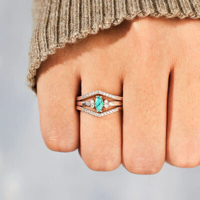 Artificial Turquoise V Shape Inlaid Zircon Ring for a perfect OOTD – dress to impress outfits from Amexza