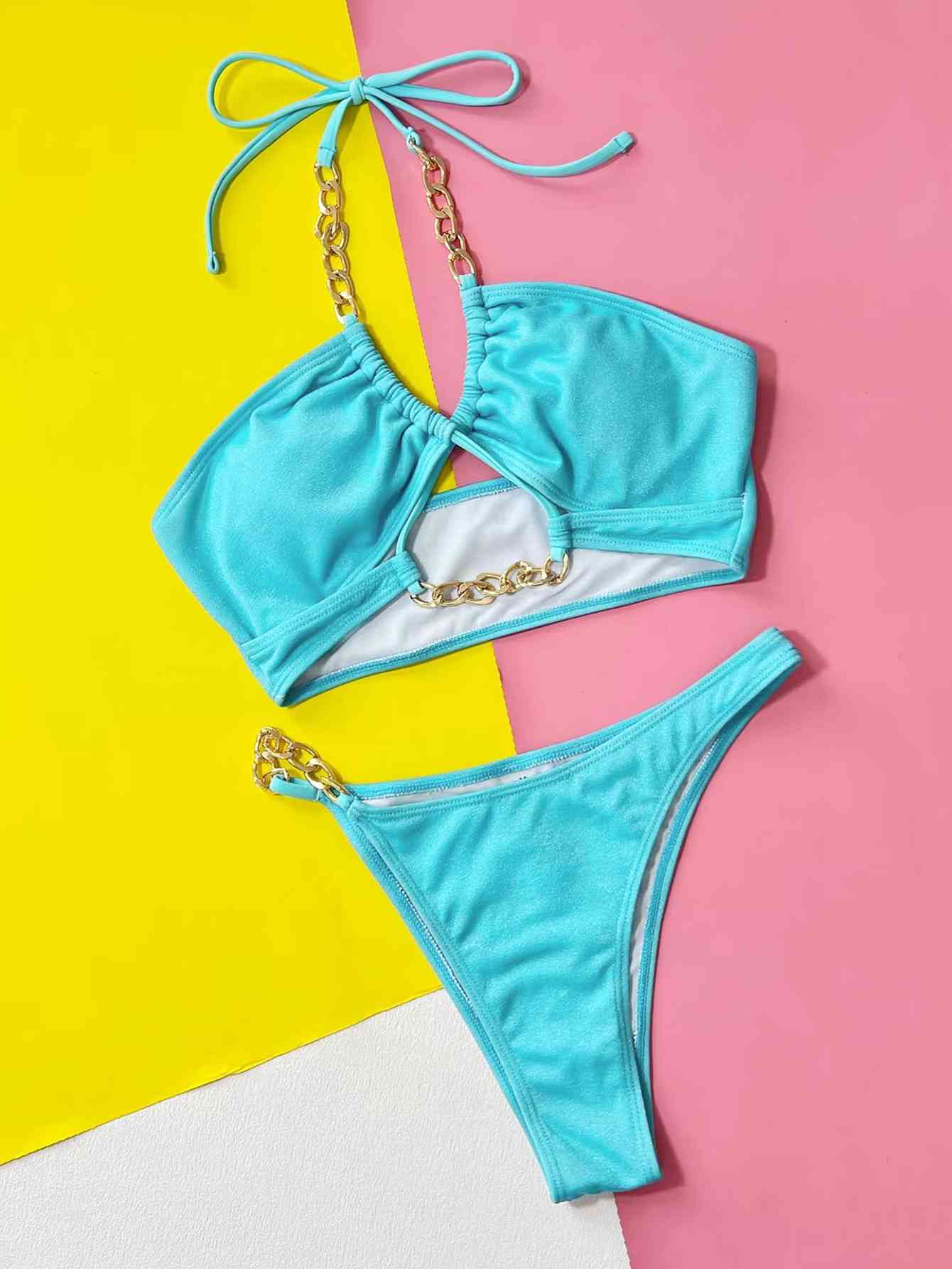 Halter Neck Chain Detail Two-Piece Bikini Set for a perfect OOTD – dress to impress outfits from Amexza