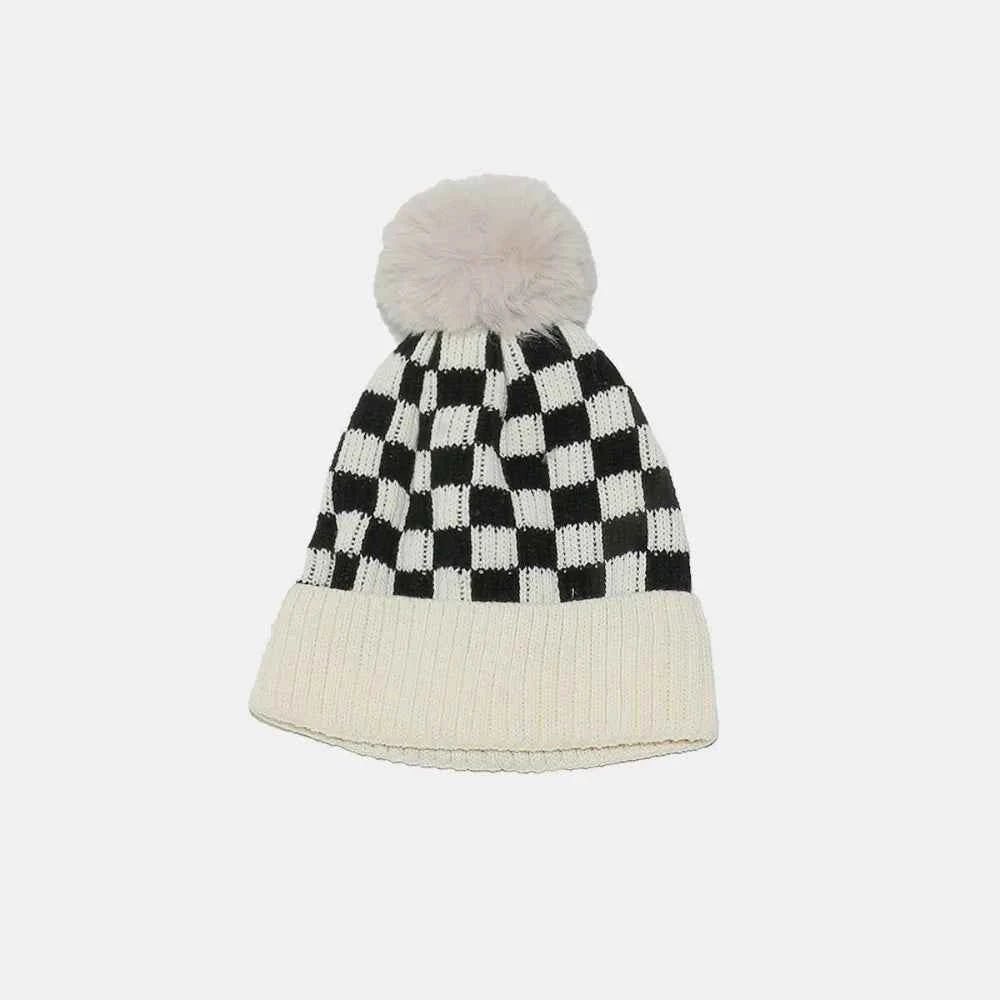 Checkered Knit Hat with Pompom for a perfect OOTD – dress to impress outfits from Amexza