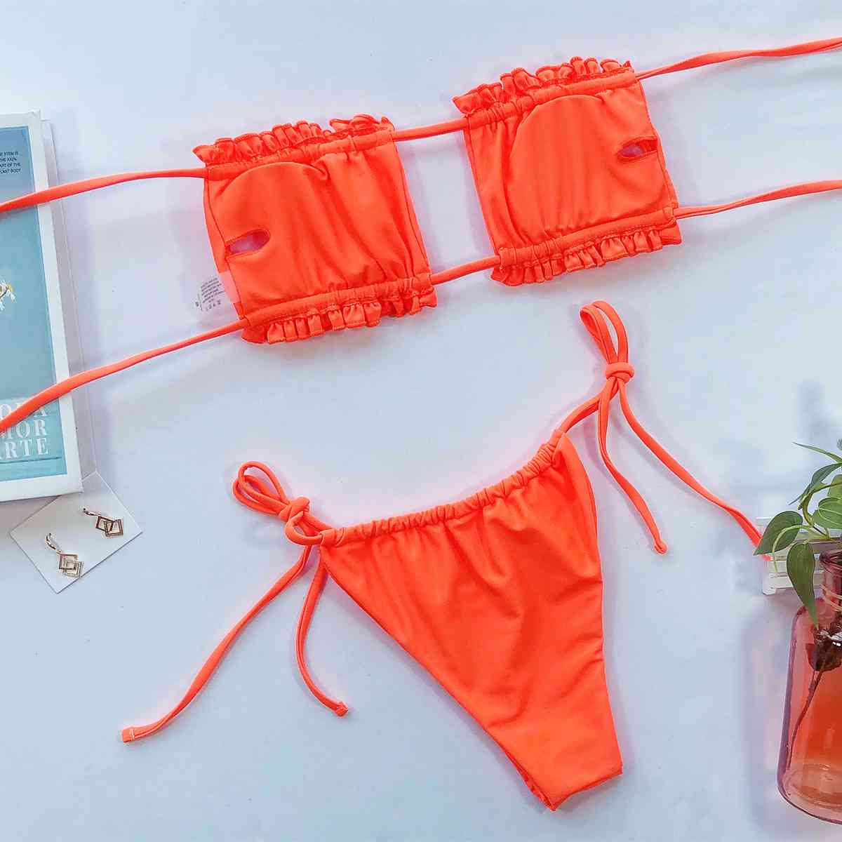 Frill Trim Ruched Bikini Set for a perfect OOTD – dress to impress outfits from Amexza