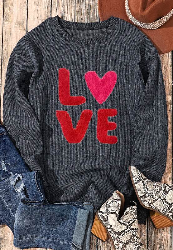 Valentine’s Day LOVE Round Neck Long Sleeve Sweatshirt for a perfect OOTD – dress to impress outfits from Amexza