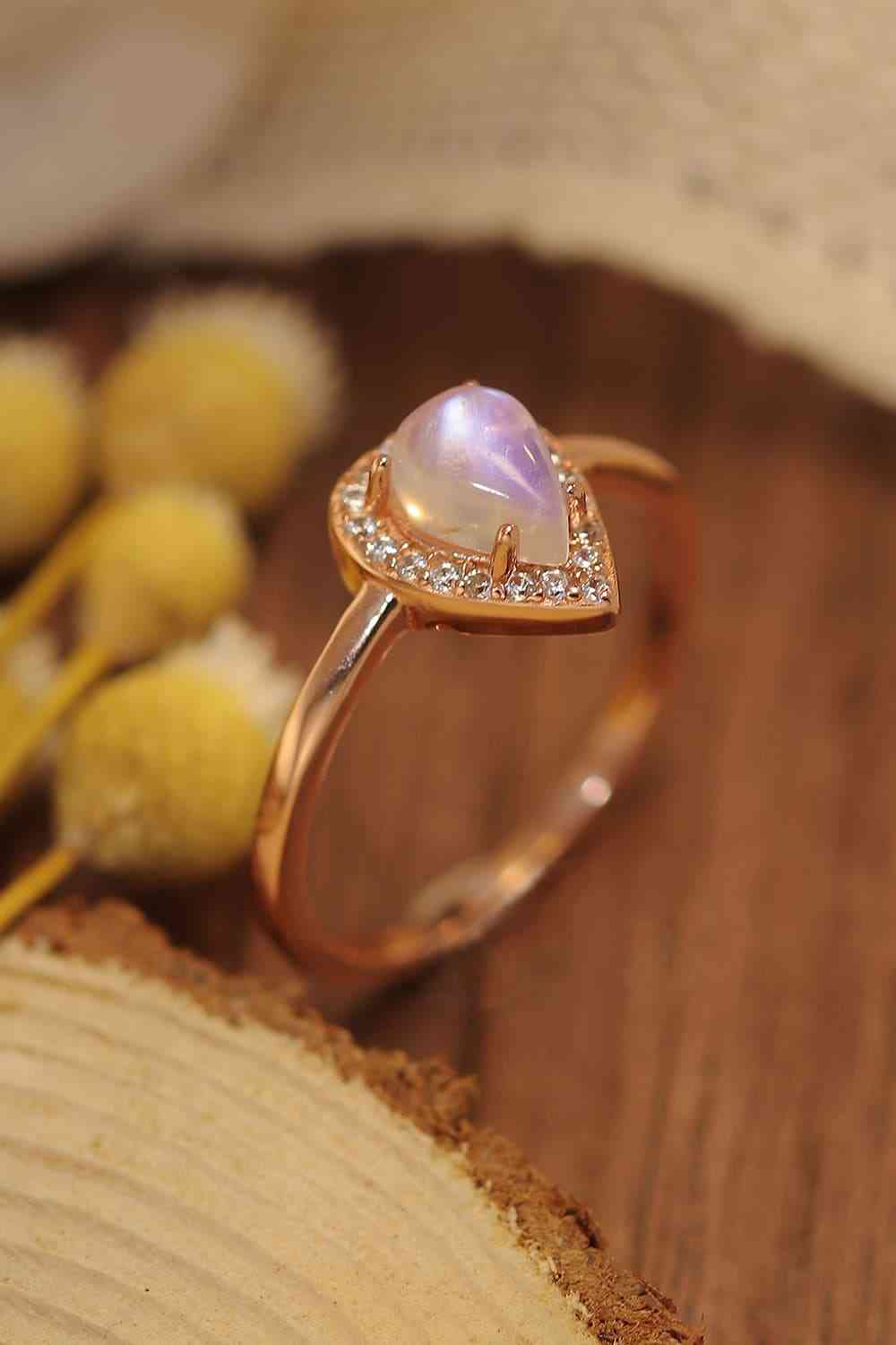 Moonstone Teardrop 925 Sterling Silver Halo Ring for a perfect OOTD – dress to impress outfits from Amexza