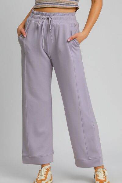 Umgee Drawstring Elastic Waist Wide Leg Pants LAVENDER for a perfect OOTD – dress to impress outfits from Amexza