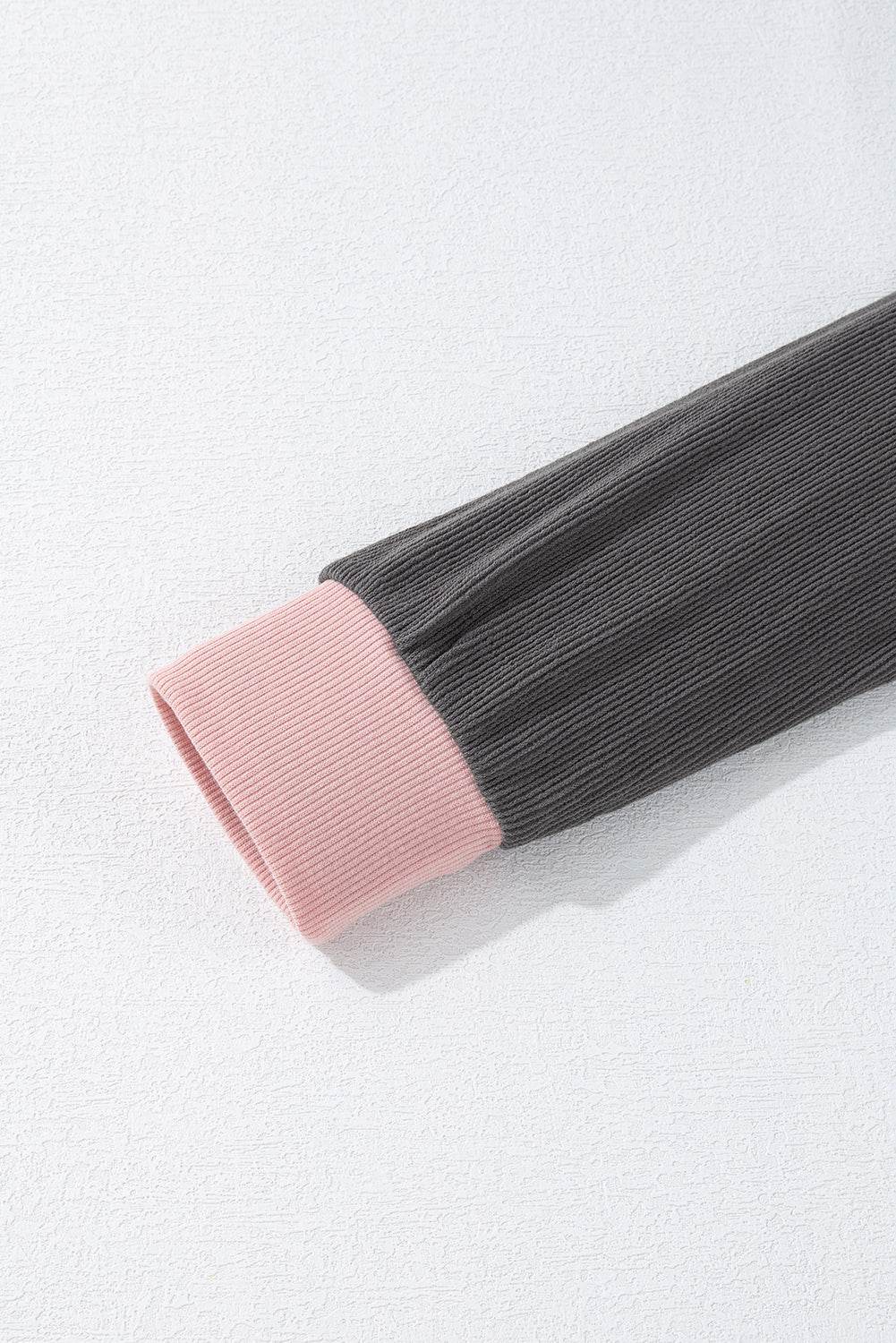 Textured Contrast Stitching Raglan Sleeve Top - Amexza