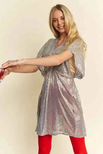 Davi & Dani Sequin Plunge Neck Knot Cut Out Tie Back Party Dress for a perfect OOTD – dress to impress outfits from Amexza