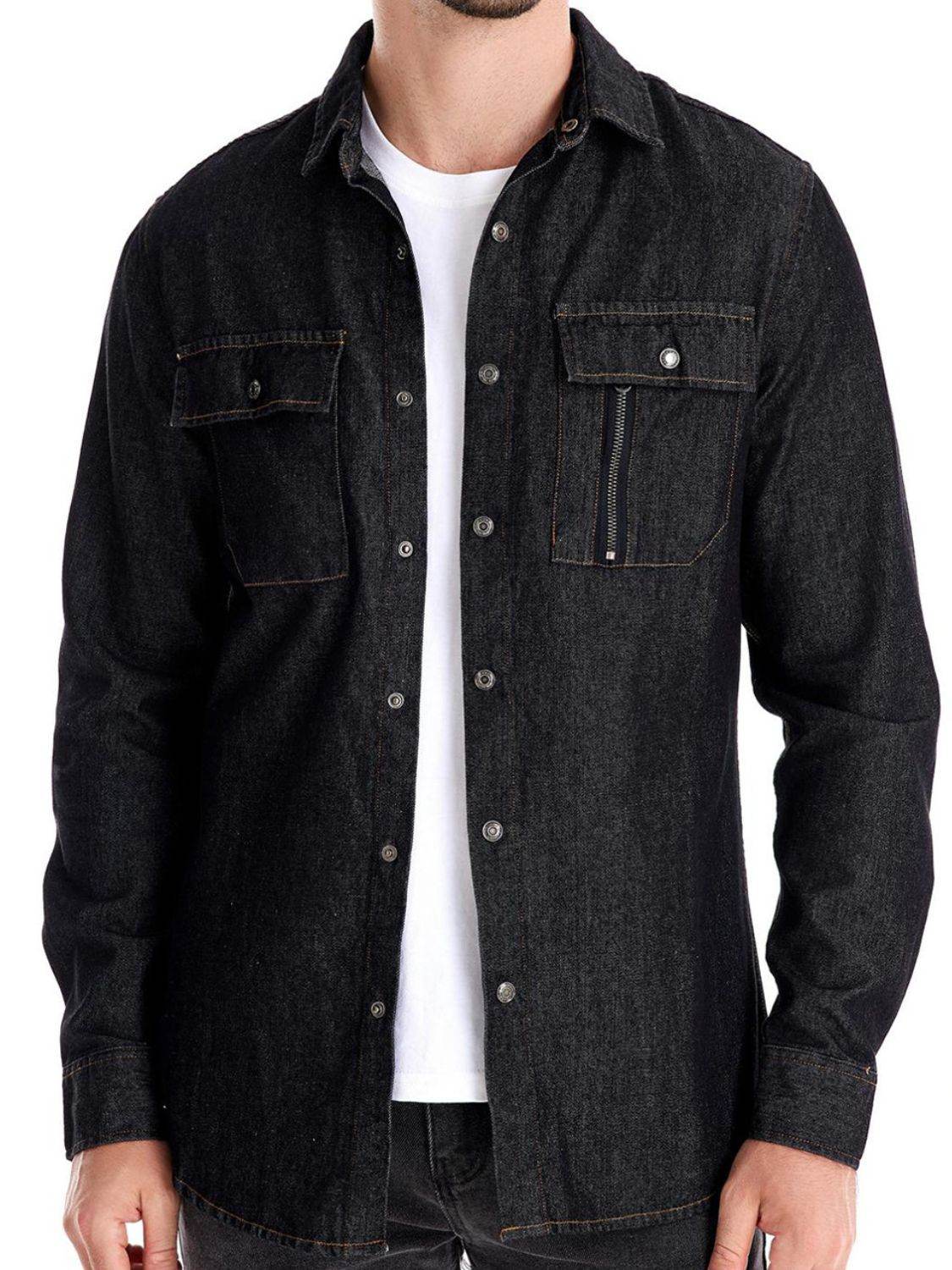 Men's Snap Down Long Sleeve Denim Shirt Black for a perfect OOTD – dress to impress outfits from Amexza