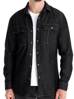 Men's Snap Down Long Sleeve Denim Shirt Black for a perfect OOTD – dress to impress outfits from Amexza