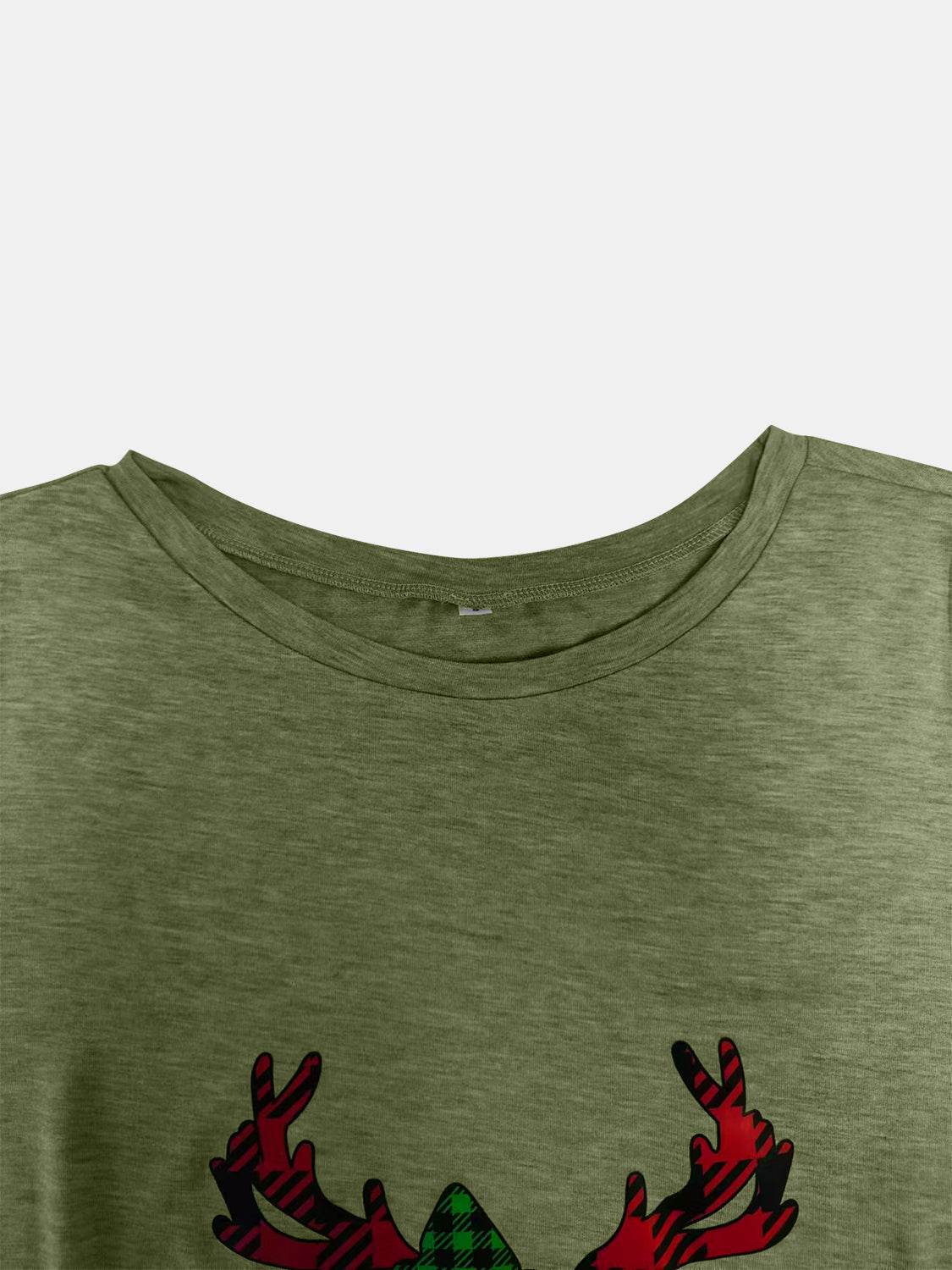 Full Size Reindeer Round Neck Long Sleeve T-Shirt - Amexza