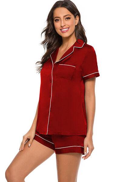 Printed Button Up Short Sleeve Top and Shorts Lounge Set for a perfect OOTD – dress to impress outfits from Amexza