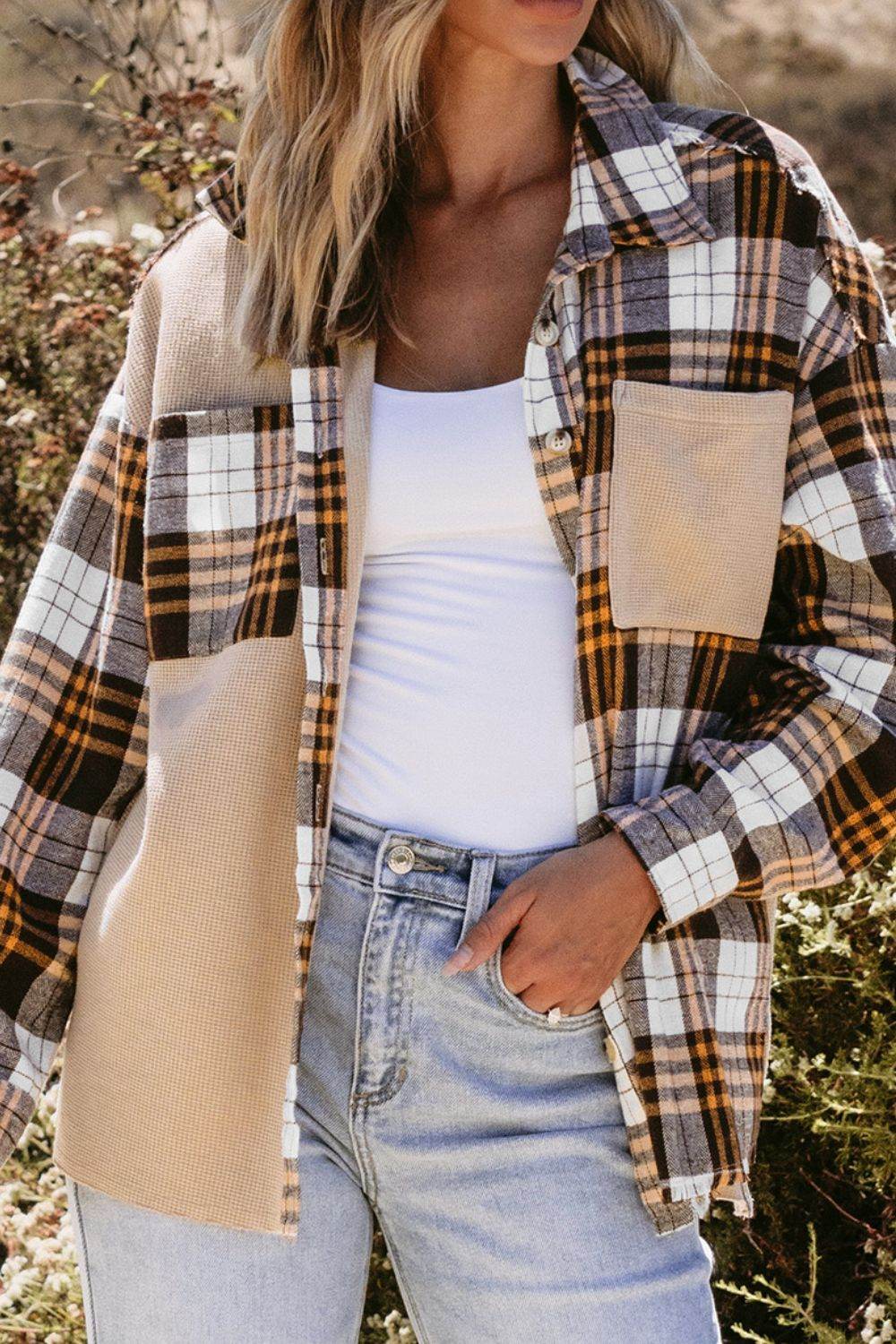 Plaid Button Up Long Sleeve Shacket for a perfect OOTD – dress to impress outfits from Amexza