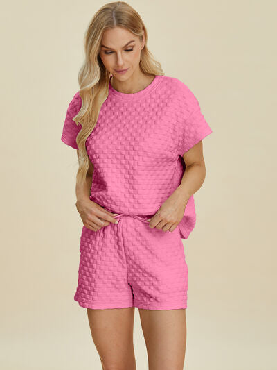 Double Take Full Size Texture T-Shirt and Shorts Set for a perfect OOTD – dress to impress outfits from Amexza