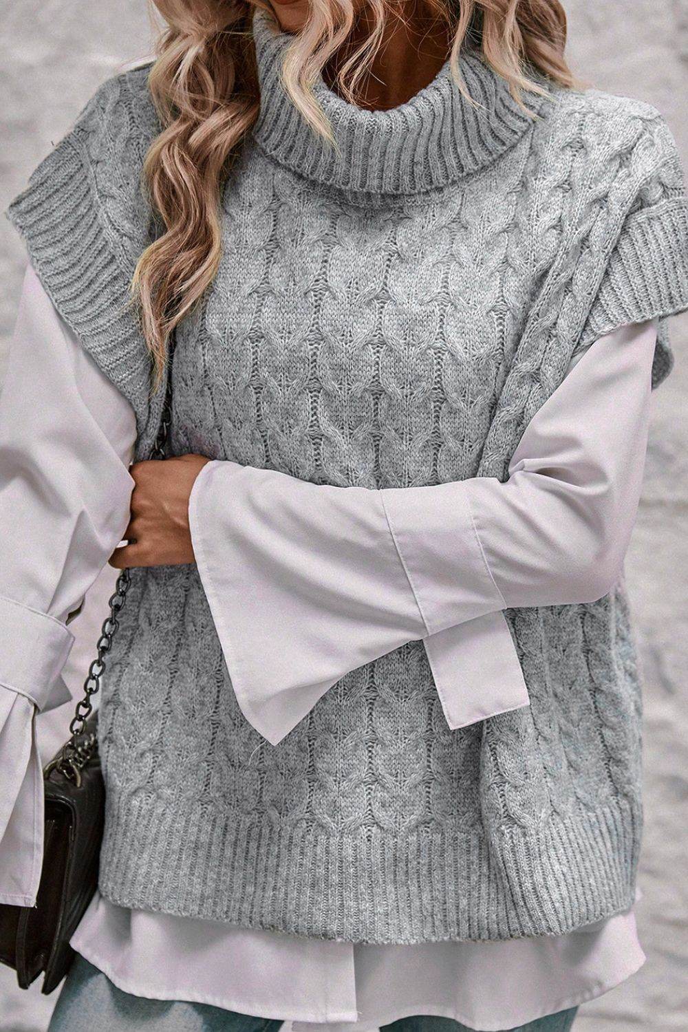 Cable Knit Turtleneck Short Sleeve Sweater for a perfect OOTD – dress to impress outfits from Amexza