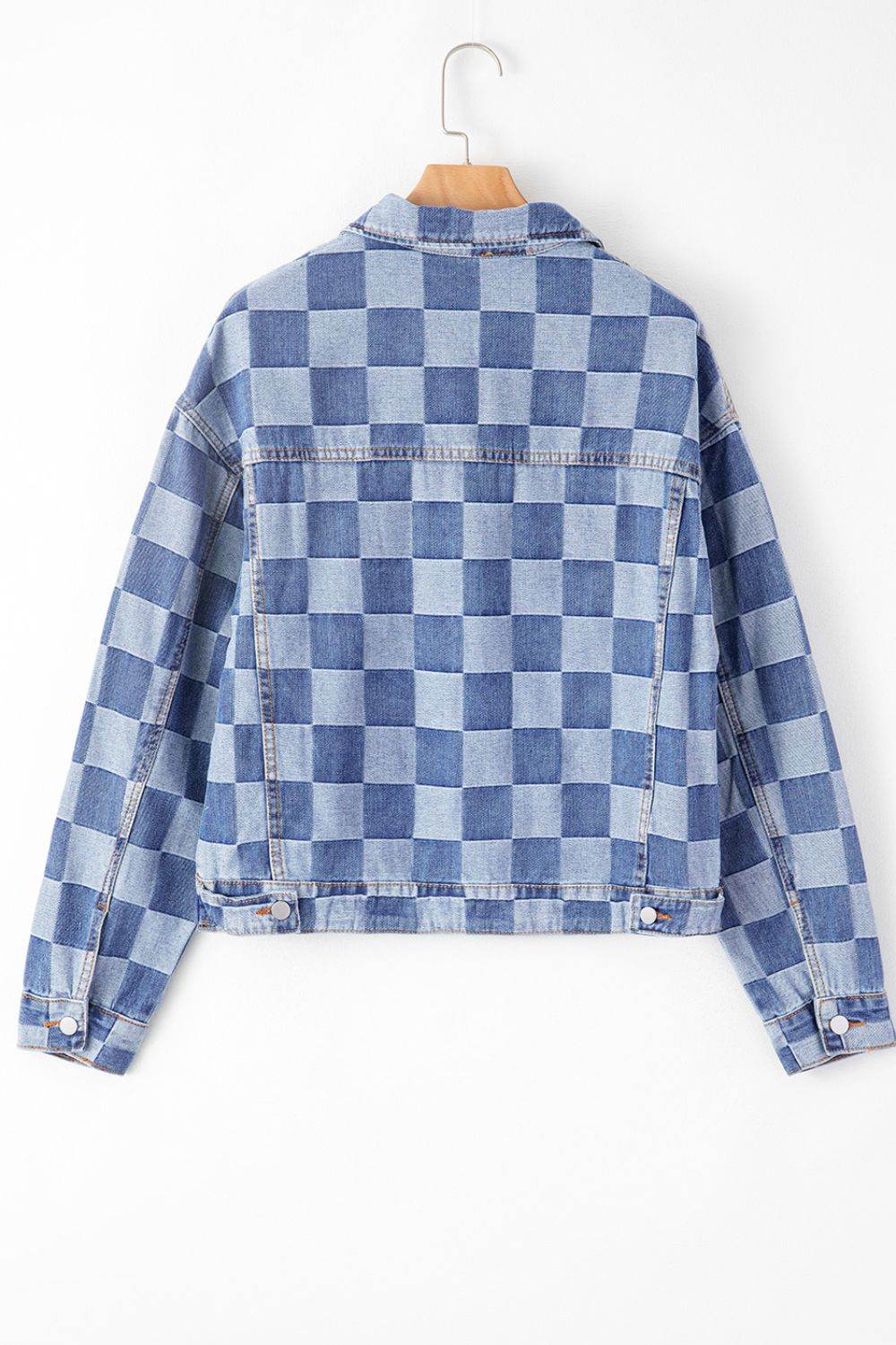 Checkered Button Up Denim Jacket for a perfect OOTD – dress to impress outfits from Amexza