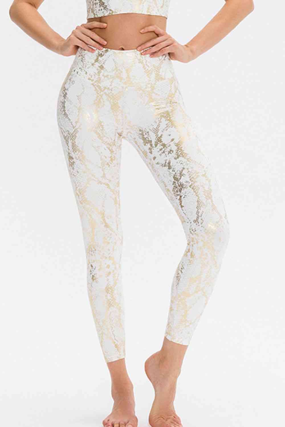 Animal Print Slim Fit Wide Waistband Long Sports Pants White for a perfect OOTD – dress to impress outfits from Amexza