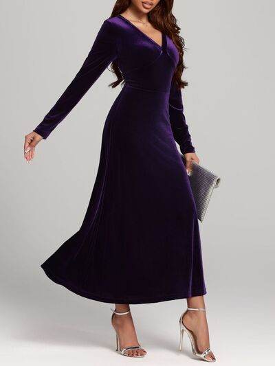 V-Neck Long Sleeve Velvet Dress for a perfect OOTD – dress to impress outfits from Amexza