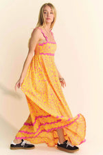Davi & Dani Geo 2 Tone Printed Wavi Trim Tiered Maxi Dress for a perfect OOTD – dress to impress outfits from Amexza