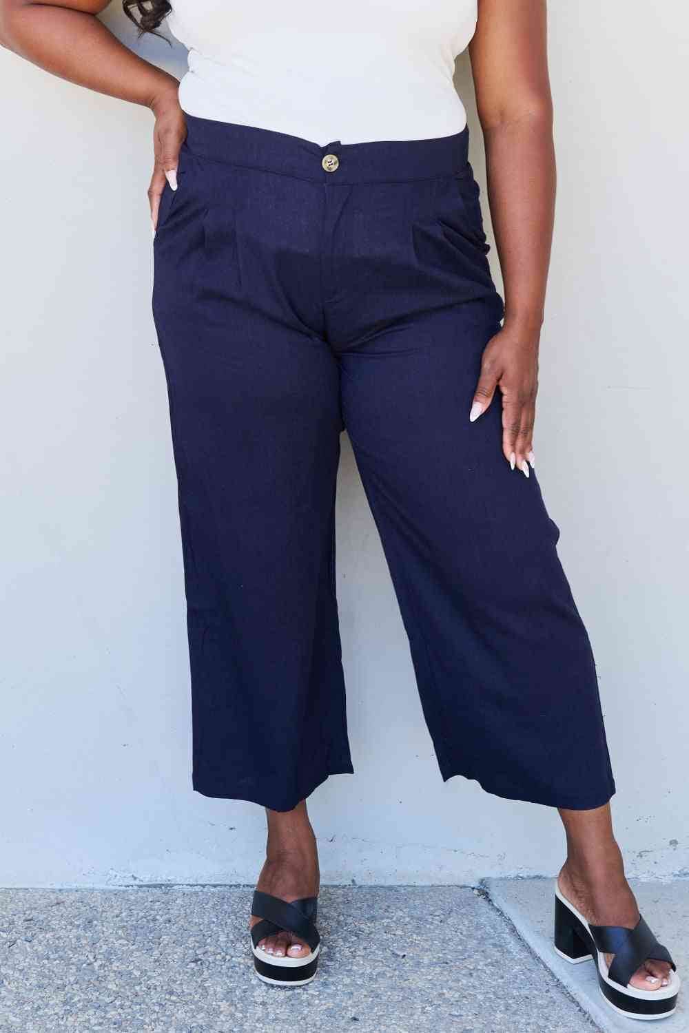 And The Why In The Mix Full Size Pleated Detail Linen Pants in Dark Navy for a perfect OOTD – dress to impress outfits from Amexza