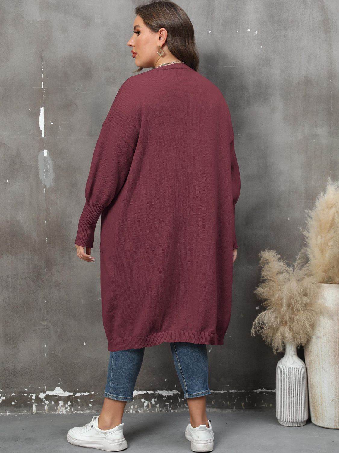 Plus Size Long Sleeve Pocketed Cardigan for a perfect OOTD – dress to impress outfits from Amexza